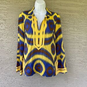 Tori BurchYellow Blue and Red Light Cotton Tunic Style Top